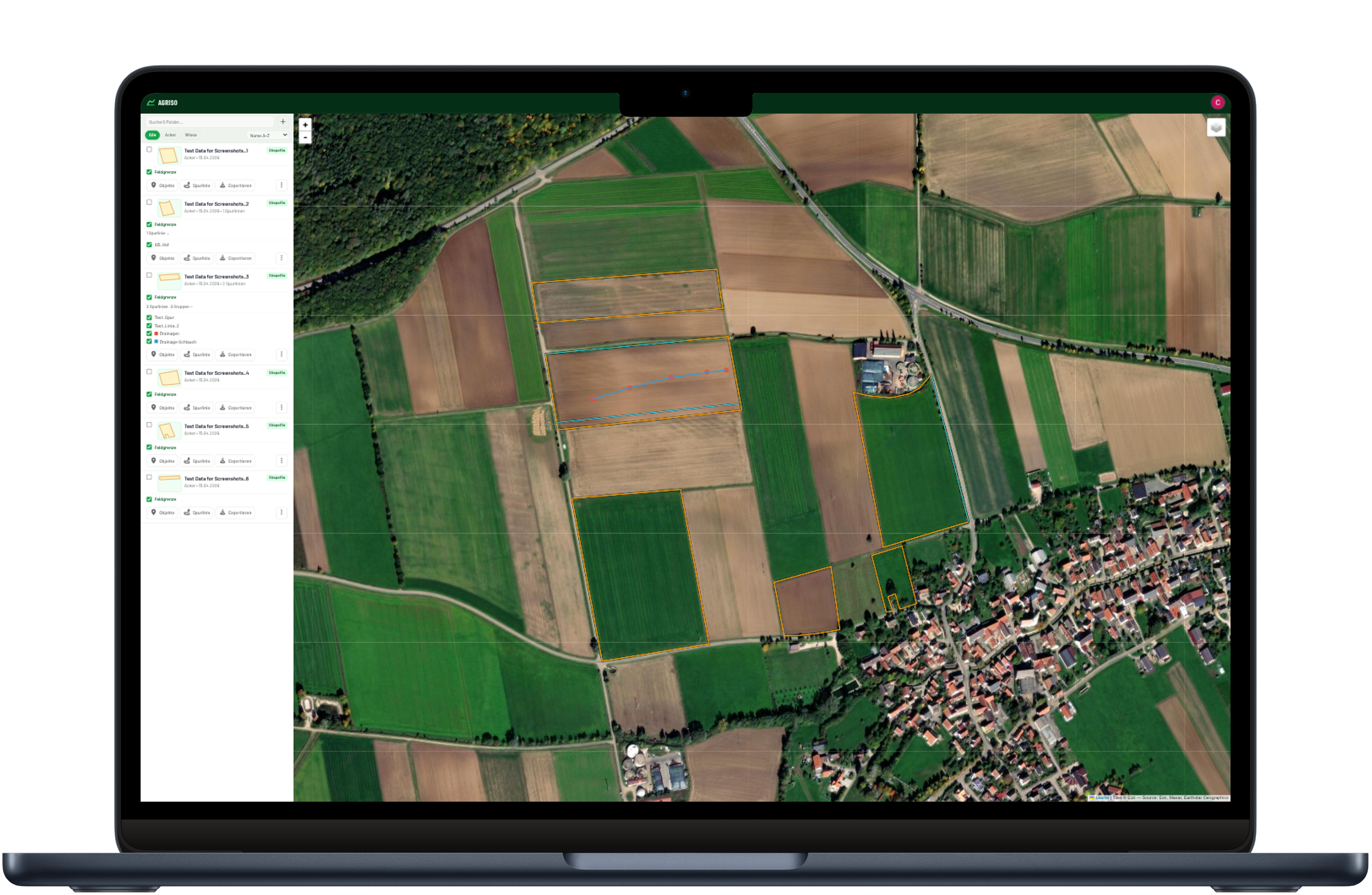 Agriso App – Kartenansicht mit Feldliste