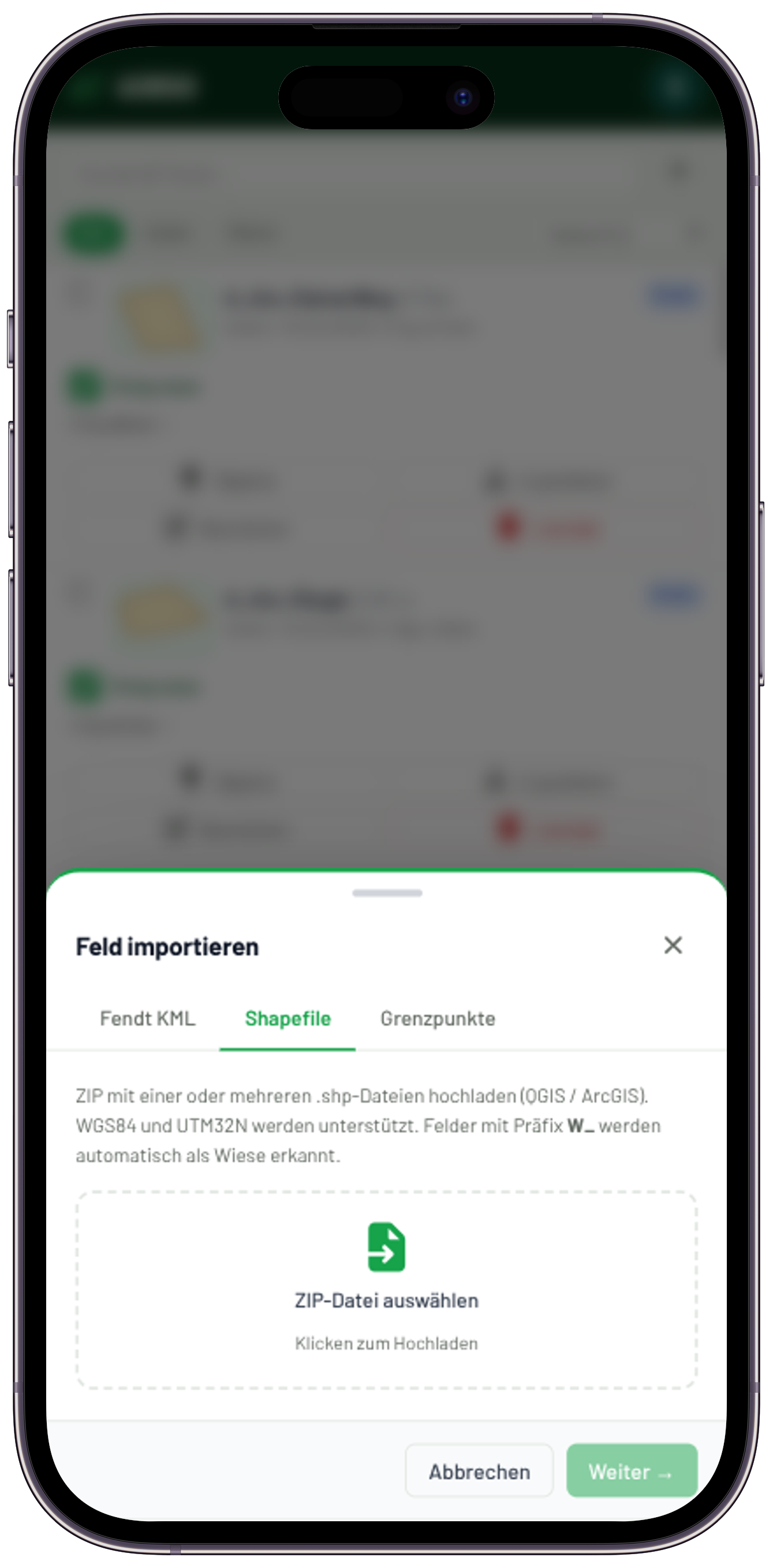 Import-Dialog Mobilansicht