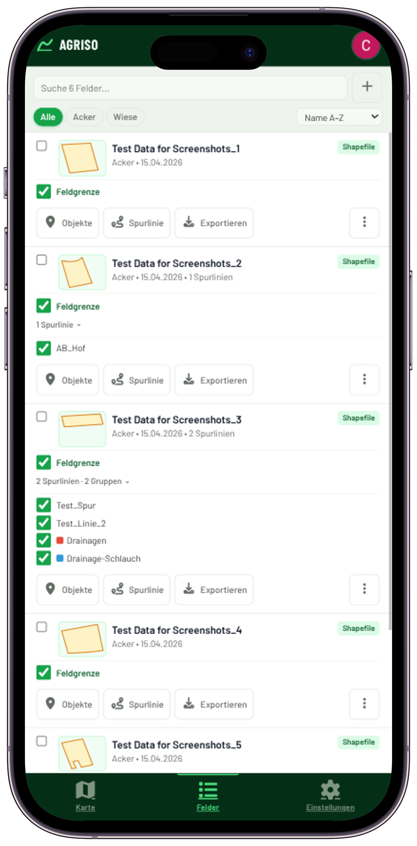 Agriso Mobile – Feldliste